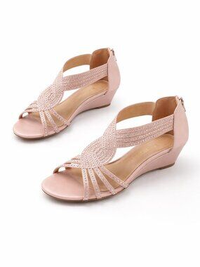 Qupid Blush Rhinestone Strappy Low Heel Sandals Size 9